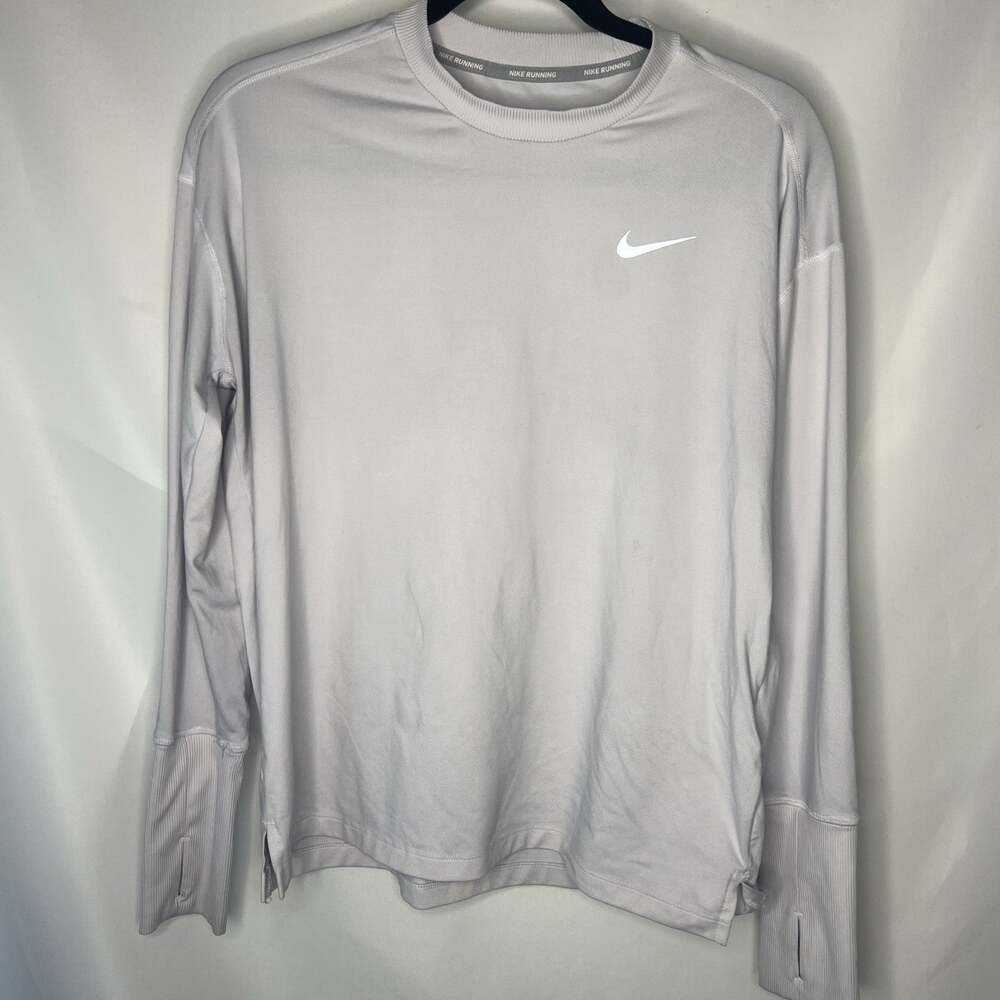 Nike Womens Dri‑Fit Shirt White Medium L/S Long Sleeve Running Thumb Holes